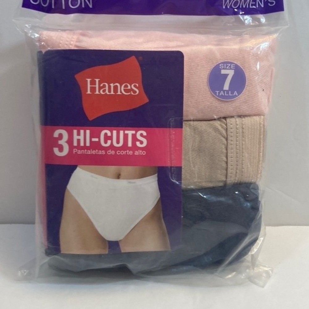 Hanes 100% Cotton Hi Cut Underwear Panties Size 7 Women